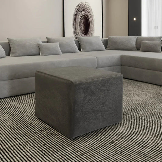 أركان arkan الكتان الرمادي بوف الخشب الماليزي، قماش الكتان، اللون الرمادي (55x55x40)