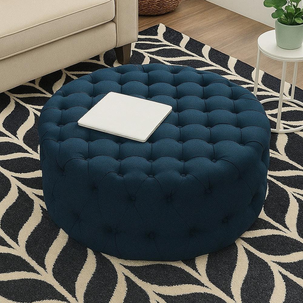 أركان arkan Linen Navy Pouf خشب ماليزي، قماش كتان، لون كحلي (70x45)