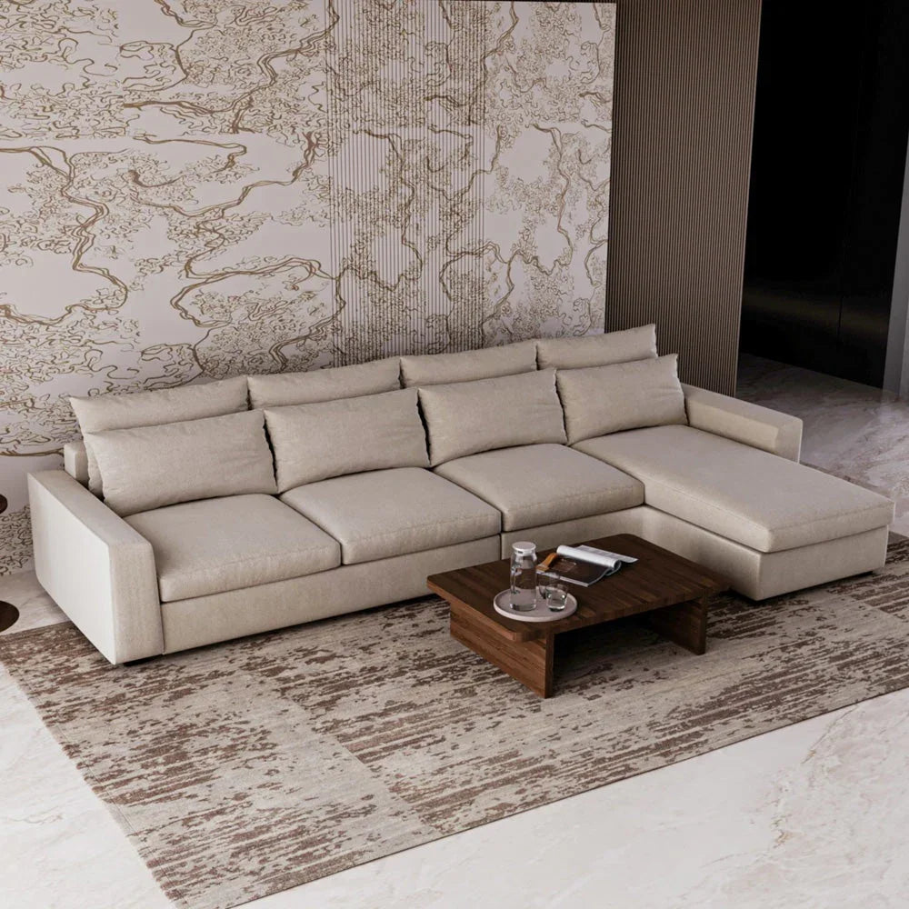 أركان كنبة زاوية من الكتان والخشب السويدي - 80x170x95x340 cm- أوف وايت