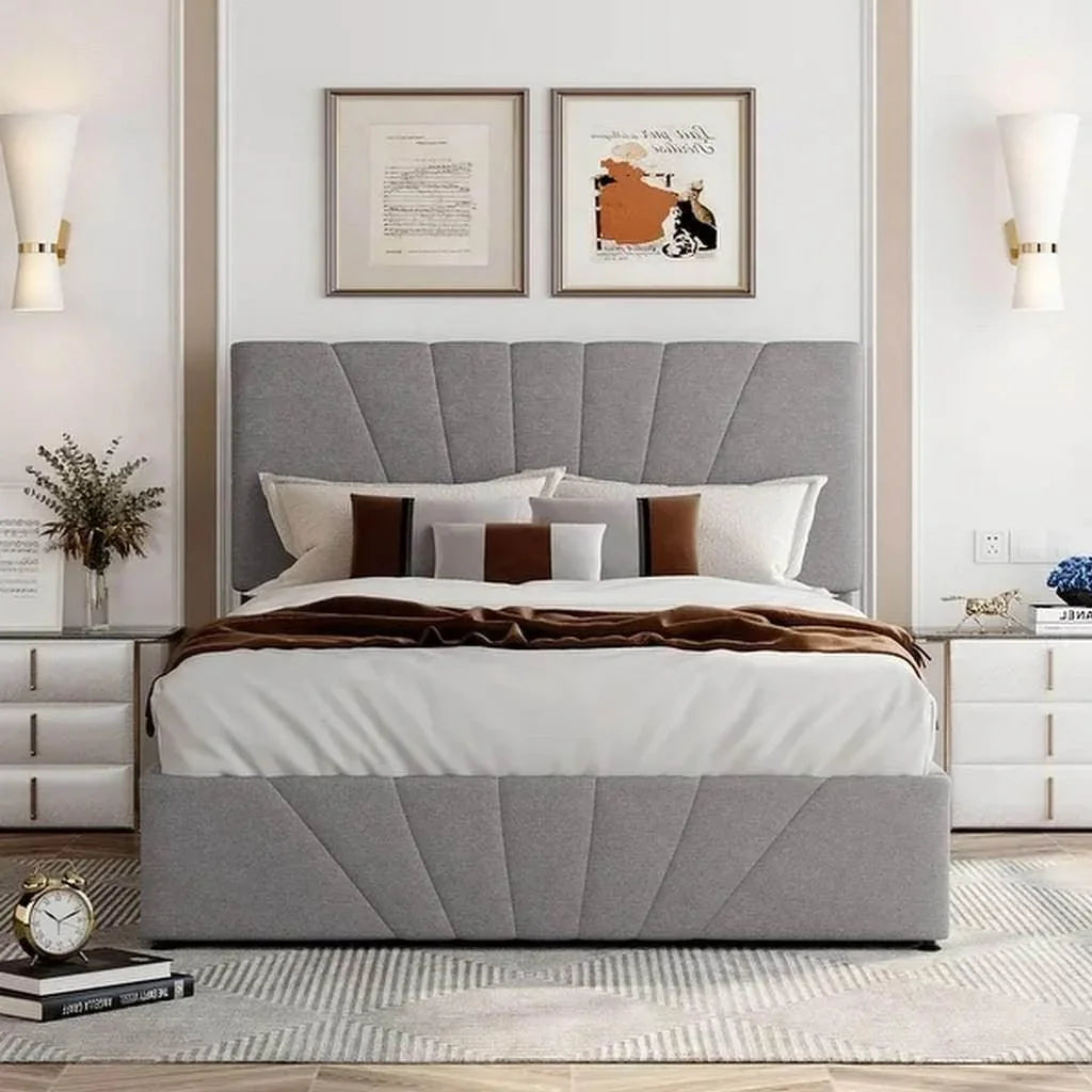 أركان سرير مزدوج كينج كتان 200x200x40 سم - رمادي - AL-371