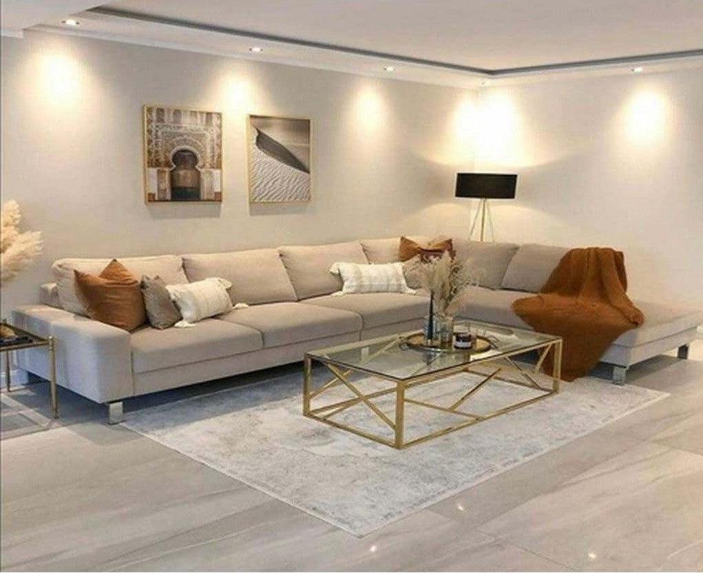 أركان كنبة L كتان وخشب سويدي بمقاس 350x220x90x سم من أركان - بيج
