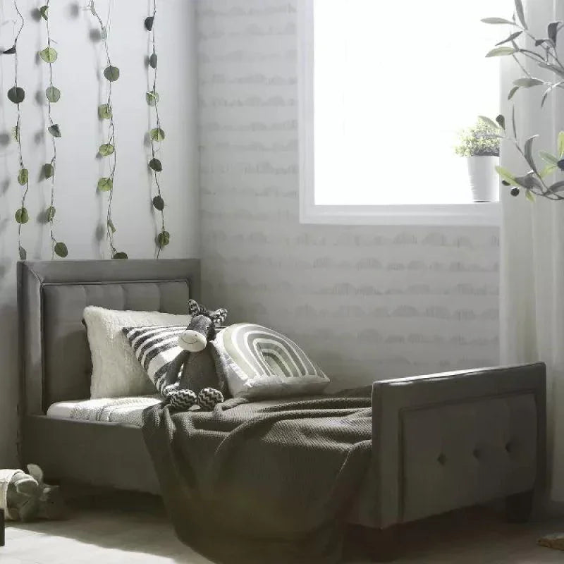 أركان سرير أطفال منجد من قماش MDF باللون الأزرق السماوي: 120x200x140 سم من أركان