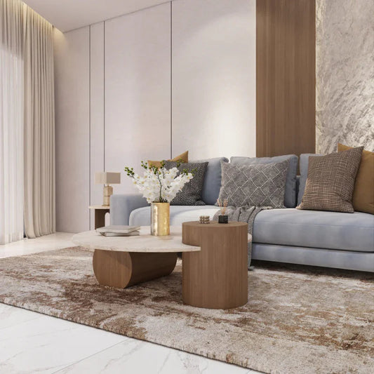 أركان طاولة قهوة أنيقة من الرخام والخشب من ألهوم - 95×34×95 سم