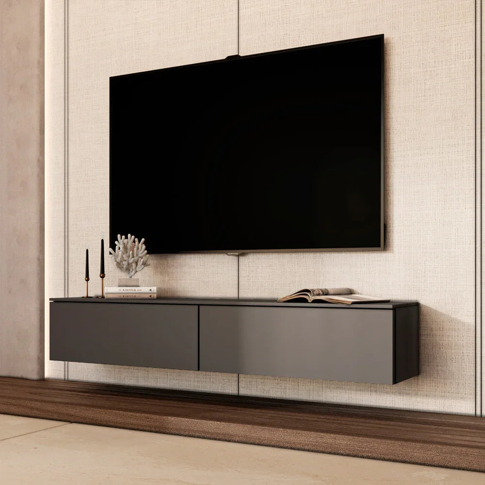 أركان طاولة تلفزيون جدارية خشب MDF مقاس 180x32x30 سم من أركان - رمادي