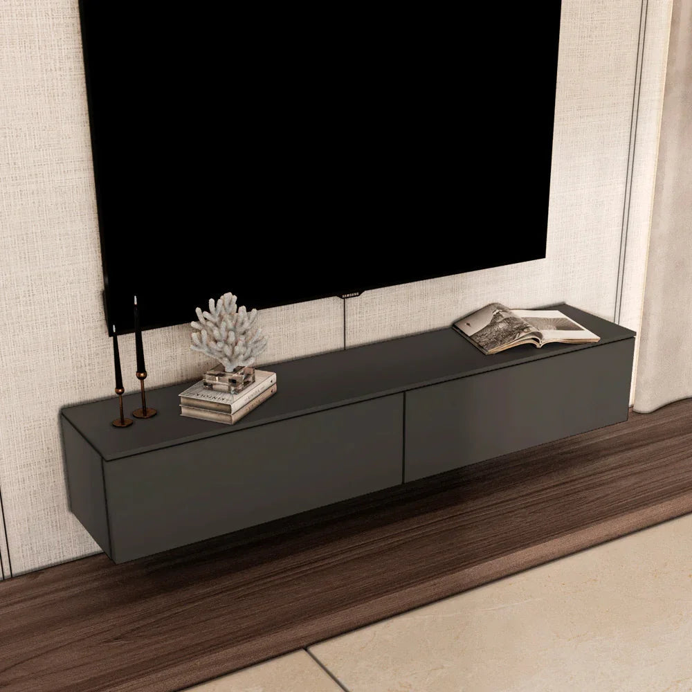 أركان طاولة تلفزيون جدارية خشب MDF مقاس 180x32x30 سم من أركان - رمادي