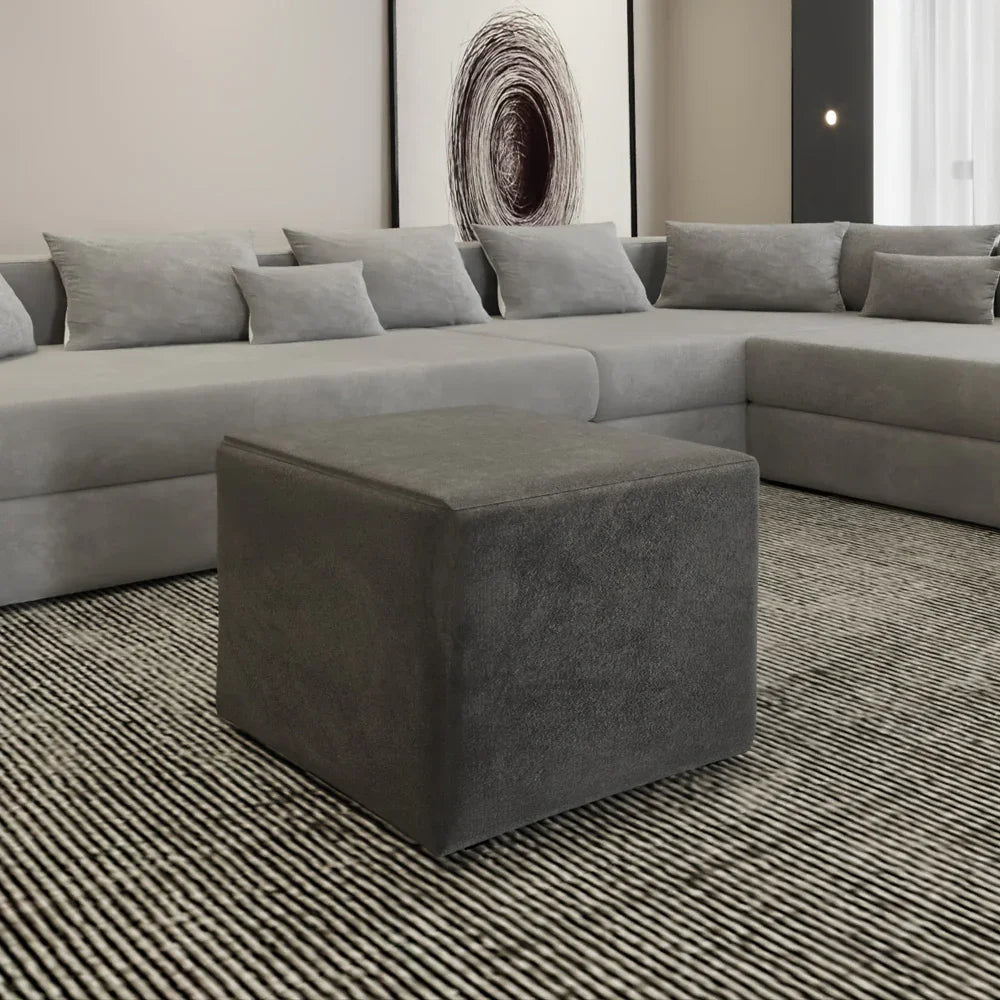 أركان arkan الكتان الرمادي بوف الخشب الماليزي، قماش الكتان، اللون الرمادي (55x55x40)