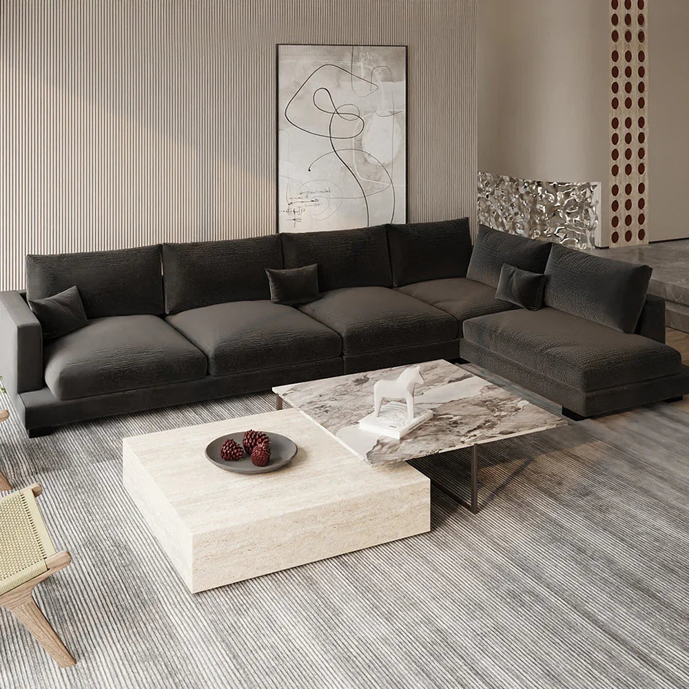 أركان كنبة زاوية كتان وخشب سويدي من أركان - 320x200x90 سم