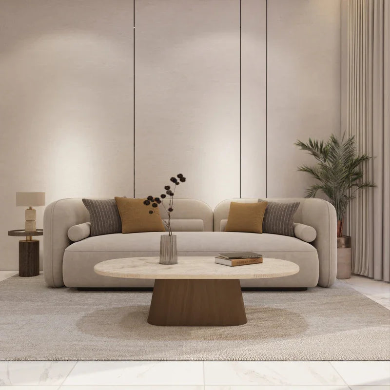 أركان طاولة قهوة عصرية من الرخام والخشب من تصميم شركة ألهوم - 95×34×95 سم