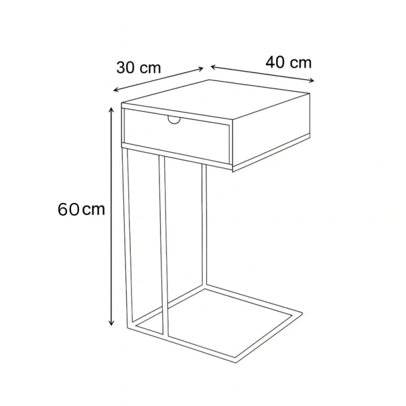 أركان طاولة جانبية عصرية مزودة بدرج وقاعدة معدنية - 40×30×60 سم
