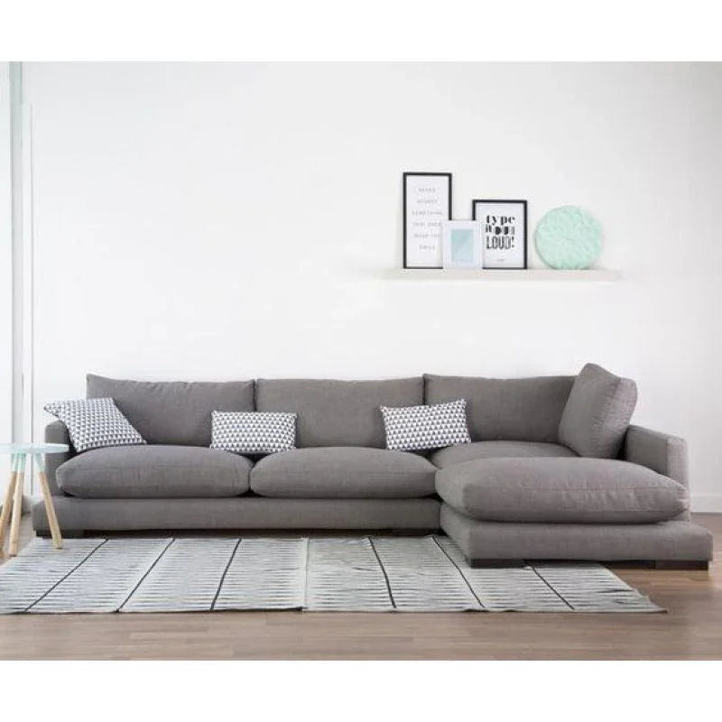 أركان كنبة زاوية حرف L كتان وخشب سويدي - 90x300x170x45 سم  - رمادي