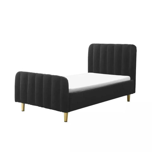 أركان سرير MDF منجد من القماش الأسود للأطفال: أنيق، 120x200x140 سم من أركان - 110112758