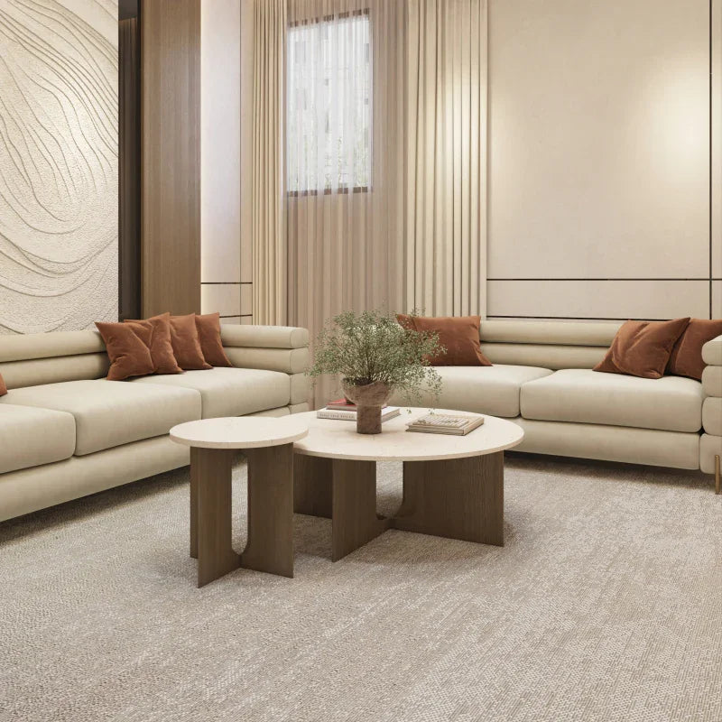 أركان طاولة قهوة أنيقة من الرخام والخشب من شركة ألهوم - 95×34×95 سم