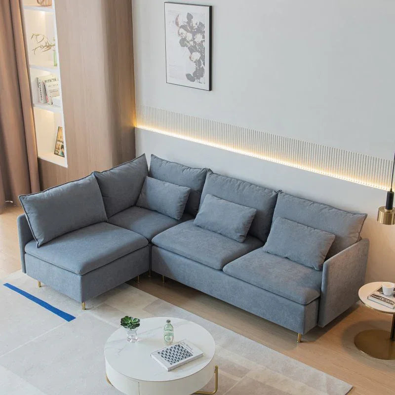 أركان كنبة مخملية عصرية مريحة على شكل حرف L - بأبعاد 270x150x85x85 سم - من arkan