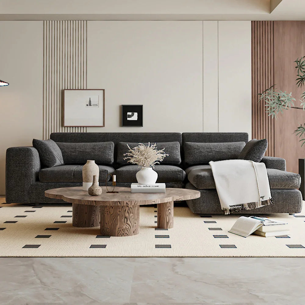 أركان كنبة حرف ال كتان وخشب سويدي من أركان 80x85x230 سم - رمادي  - AL-15