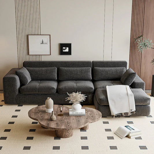 أركان كنبة حرف ال كتان وخشب سويدي من أركان 80x85x230 سم - رمادي  - AL-15