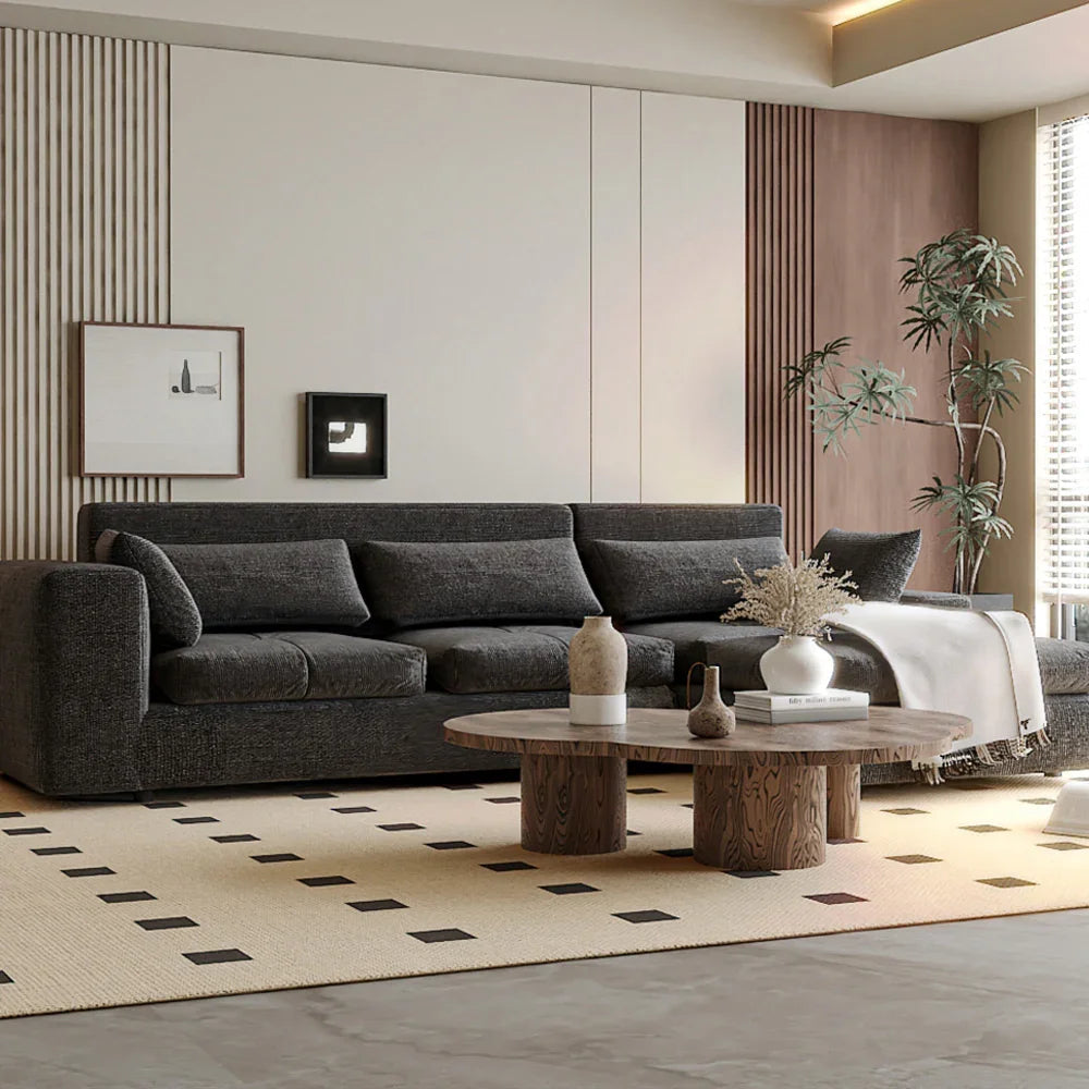 أركان كنبة حرف ال كتان وخشب سويدي من أركان 80x85x230 سم - رمادي  - AL-15