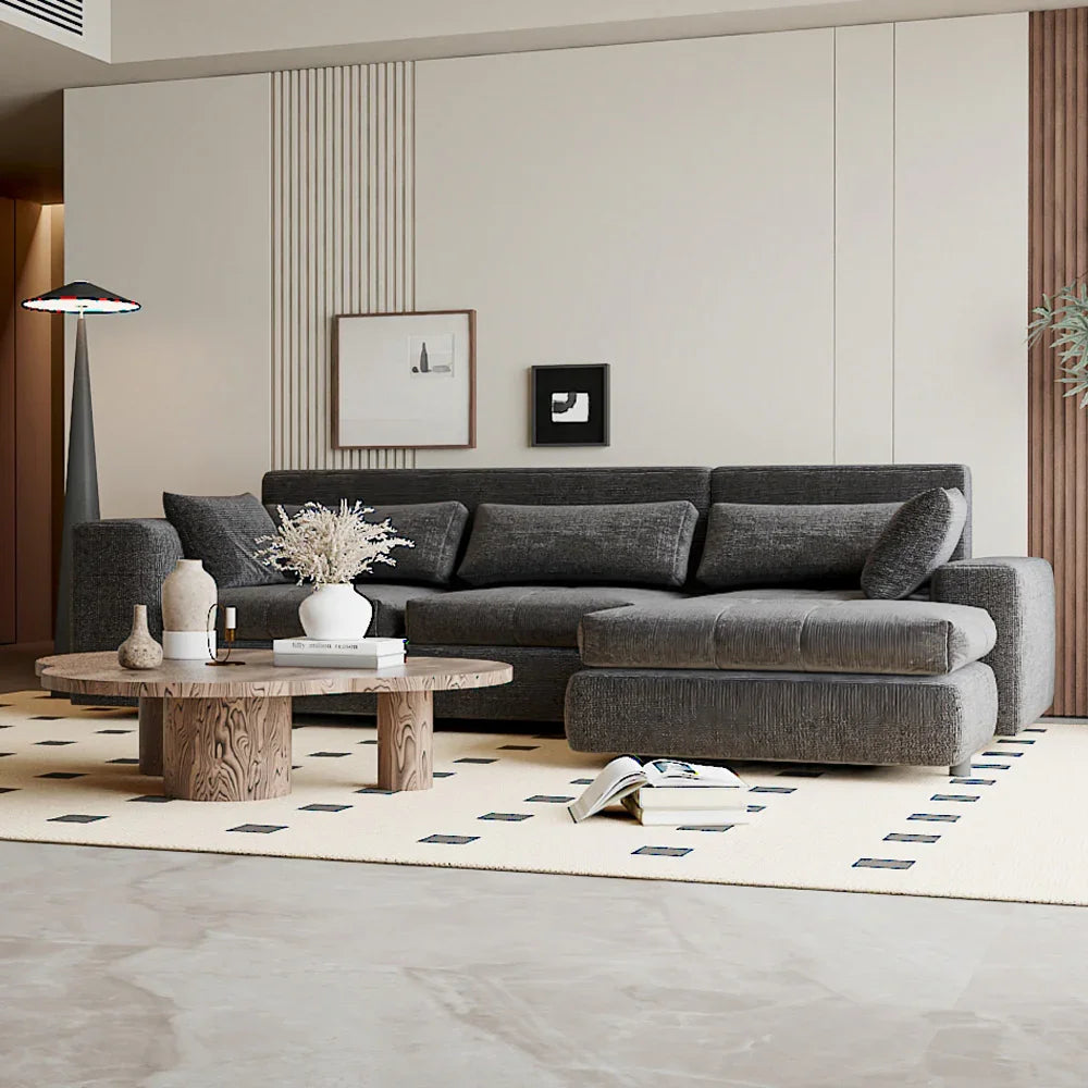 أركان كنبة حرف ال كتان وخشب سويدي من أركان 80x85x230 سم - رمادي  - AL-15