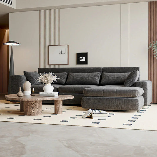 أركان كنبة حرف ال كتان وخشب سويدي من أركان 80x85x230 سم - رمادي  - AL-15