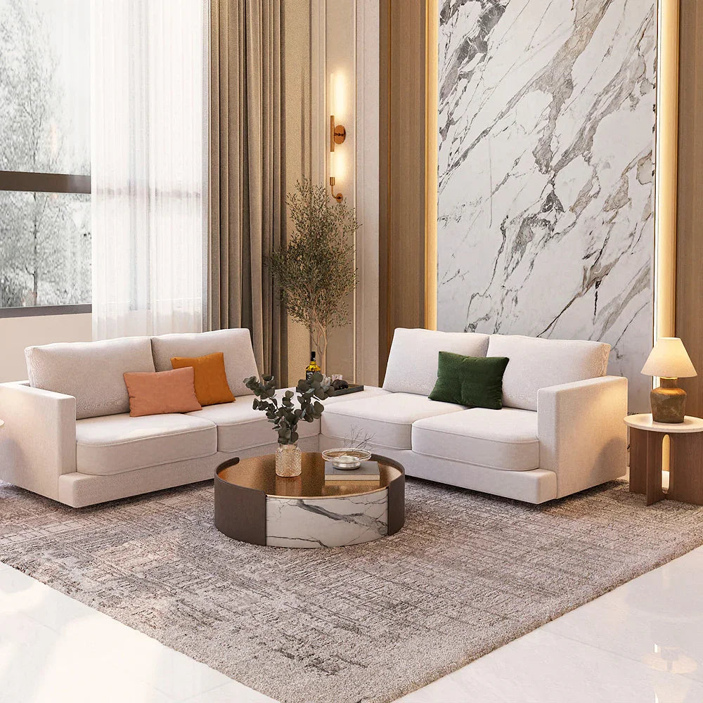 أركان أركان كنبة زاوية قماش كتان وخشب سويدي - 260x260x90x70 سم - بيج