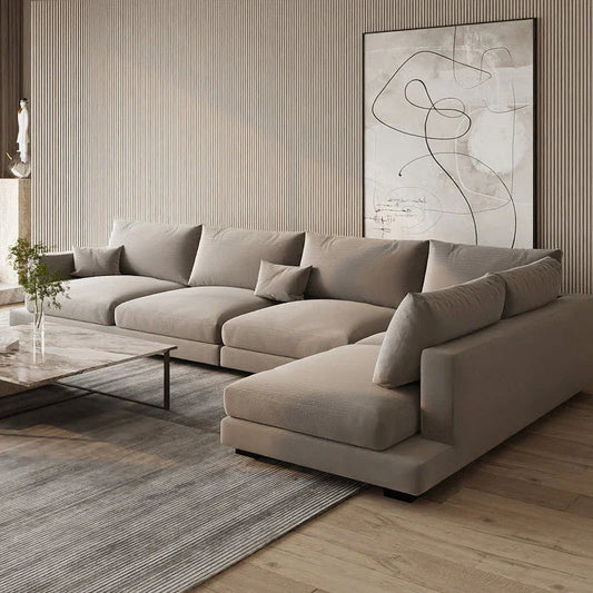 أركان كنبة زاوية كتان وخشب سويدي من أركان - 320x200x90 سم