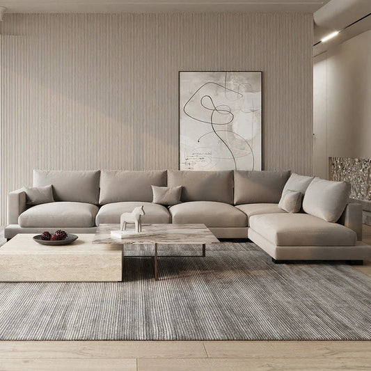أركان كنبة زاوية كتان وخشب سويدي من أركان - 320x200x90 سم