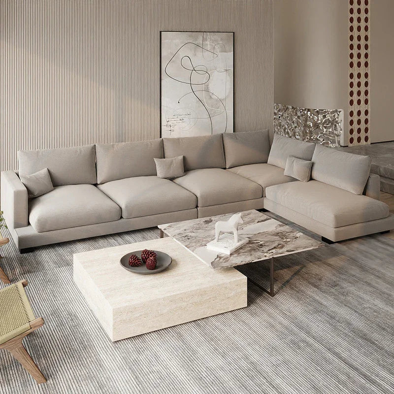 أركان كنبة زاوية كتان وخشب سويدي من أركان - 320x200x90 سم