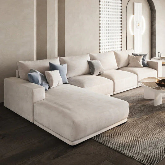 أركان كنبة زاوية مودرن من كتان والخشب السويدي 300x180x88x90 سم  - بيج