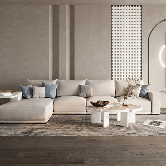 أركان كنبة زاوية مودرن من كتان والخشب السويدي 300x180x88x90 سم  - بيج