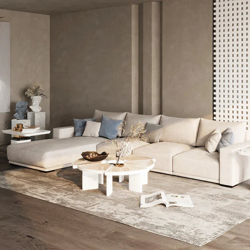 أركان كنبة زاوية مودرن من كتان والخشب السويدي 300x180x88x90 سم  - بيج