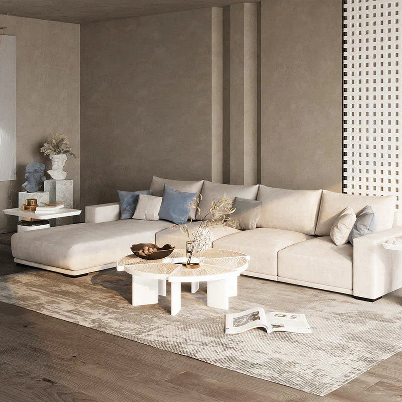 أركان كنبة زاوية مودرن من كتان والخشب السويدي 300x180x88x90 سم  - بيج