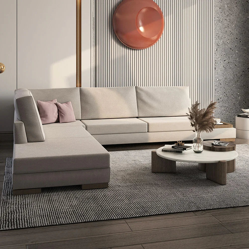 أركان كنبة زاوية  من الكتان والخشب السويدي - 350x85x85 سم - بيج