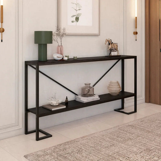 أركان طاولة مدخل خشب MDF مع حديد من أركان 25x80x200 سم - أسود