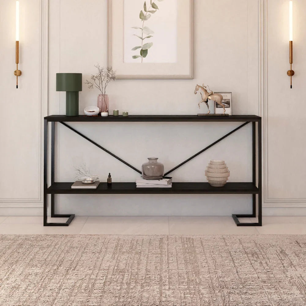أركان طاولة مدخل خشب MDF مع حديد من أركان 25x80x200 سم - أسود