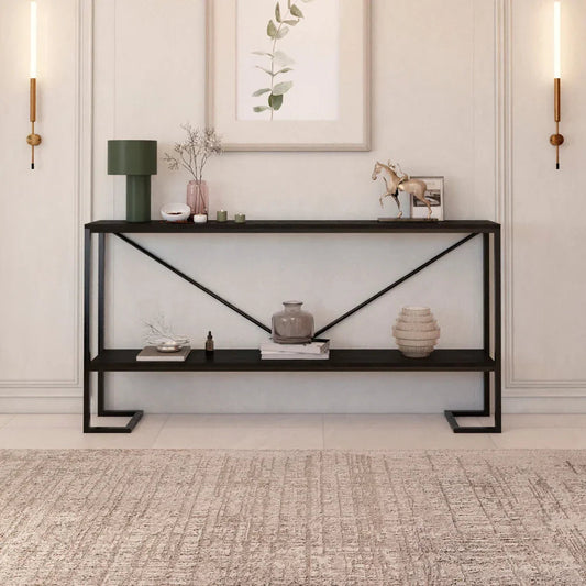 أركان طاولة مدخل خشب MDF مع حديد من أركان 25x80x200 سم - أسود