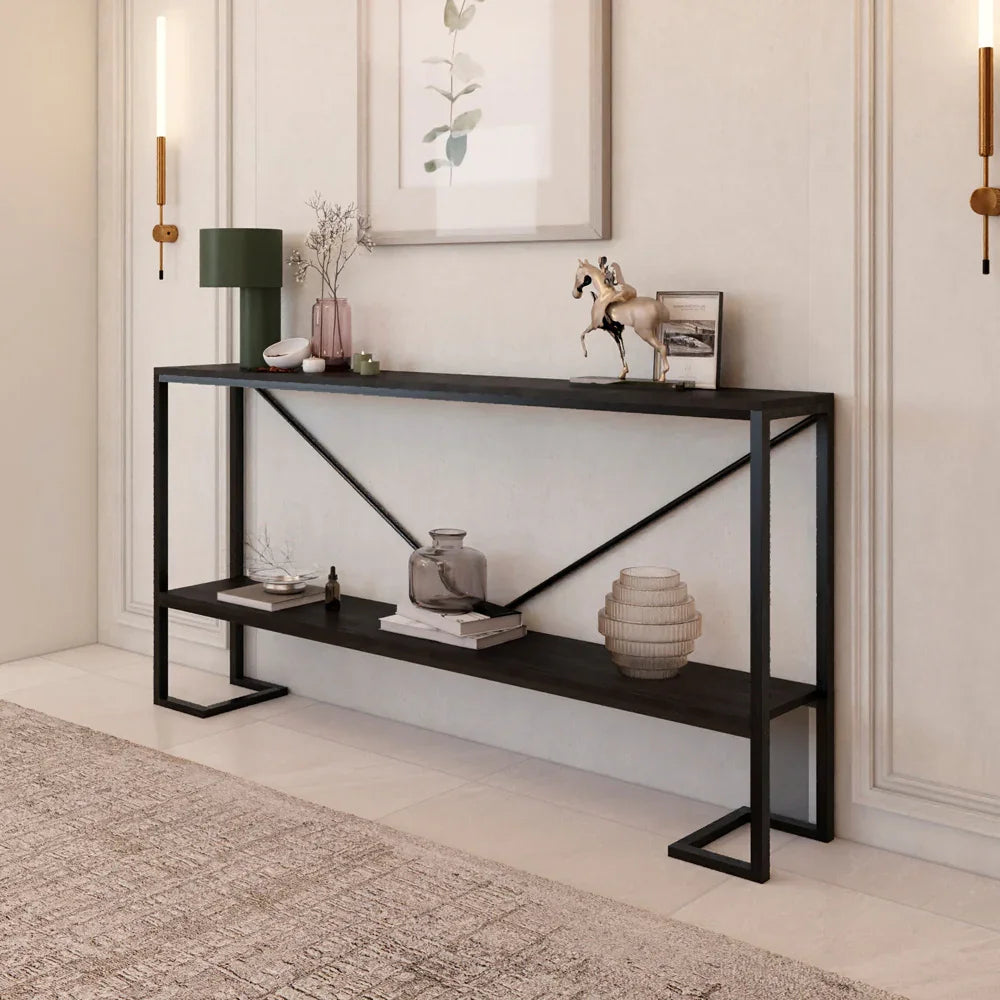 أركان طاولة مدخل خشب MDF مع حديد من أركان 25x80x200 سم - أسود