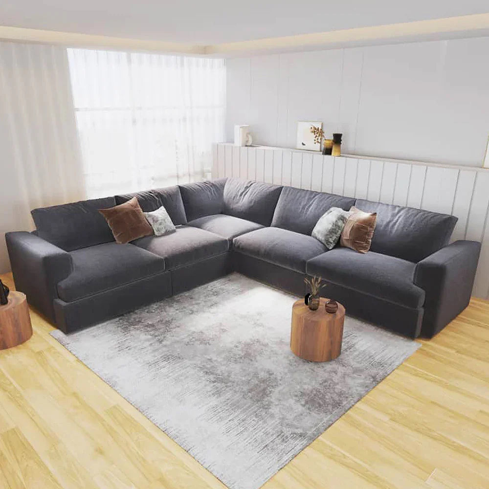 أركان كنب الزاوية من الكتان والخشب السويدي - 300x95x90 سم - رمادي