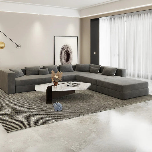 أركان كنبة زاوية من الكتان والخشب السويدي - 300x90x300x85 سم - رمادي -  - AL-61