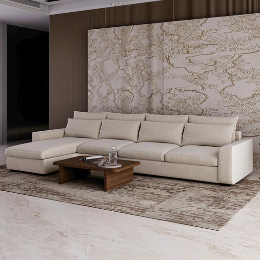 أركان كنبة زاوية  من الكتان والخشب السويدي - 80x170x95x340 cm- أوف وايت