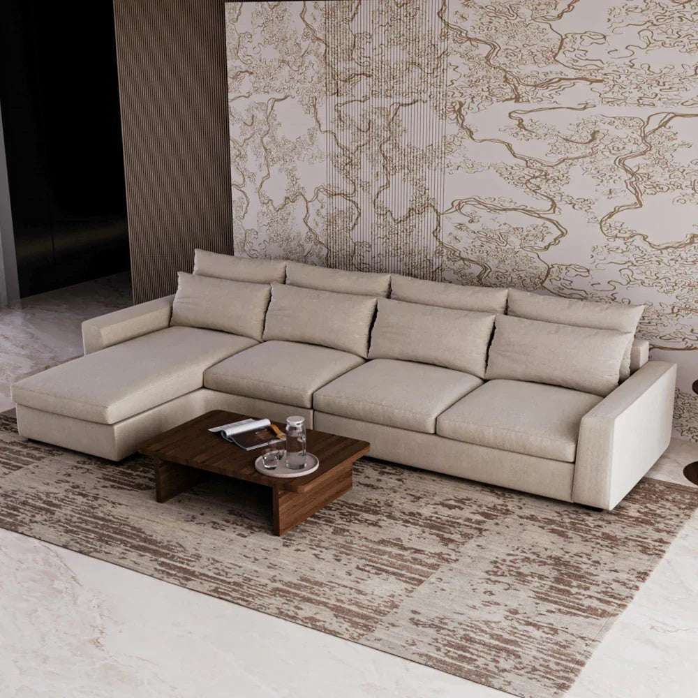 أركان كنبة زاوية  من الكتان والخشب السويدي - 80x170x95x340 cm- أوف وايت