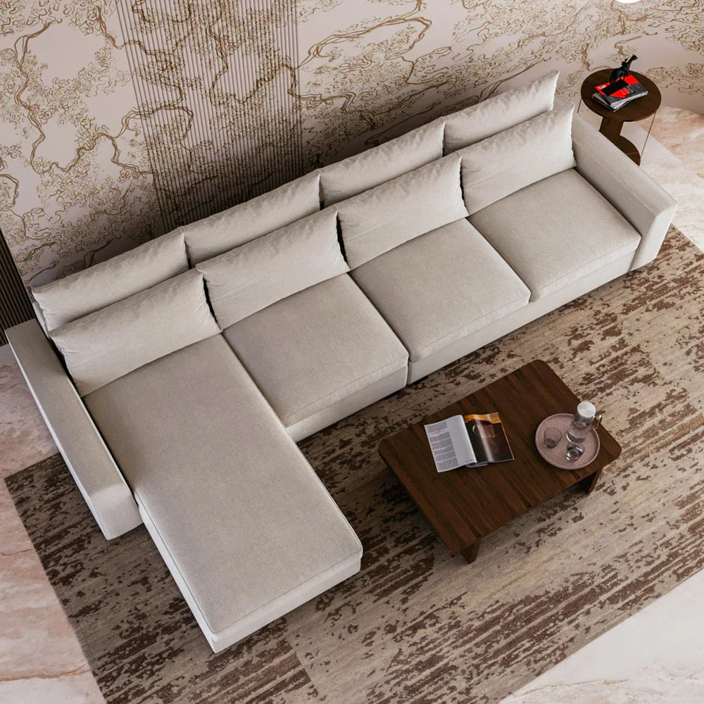 أركان كنبة زاوية  من الكتان والخشب السويدي - 80x170x95x340 cm- أوف وايت