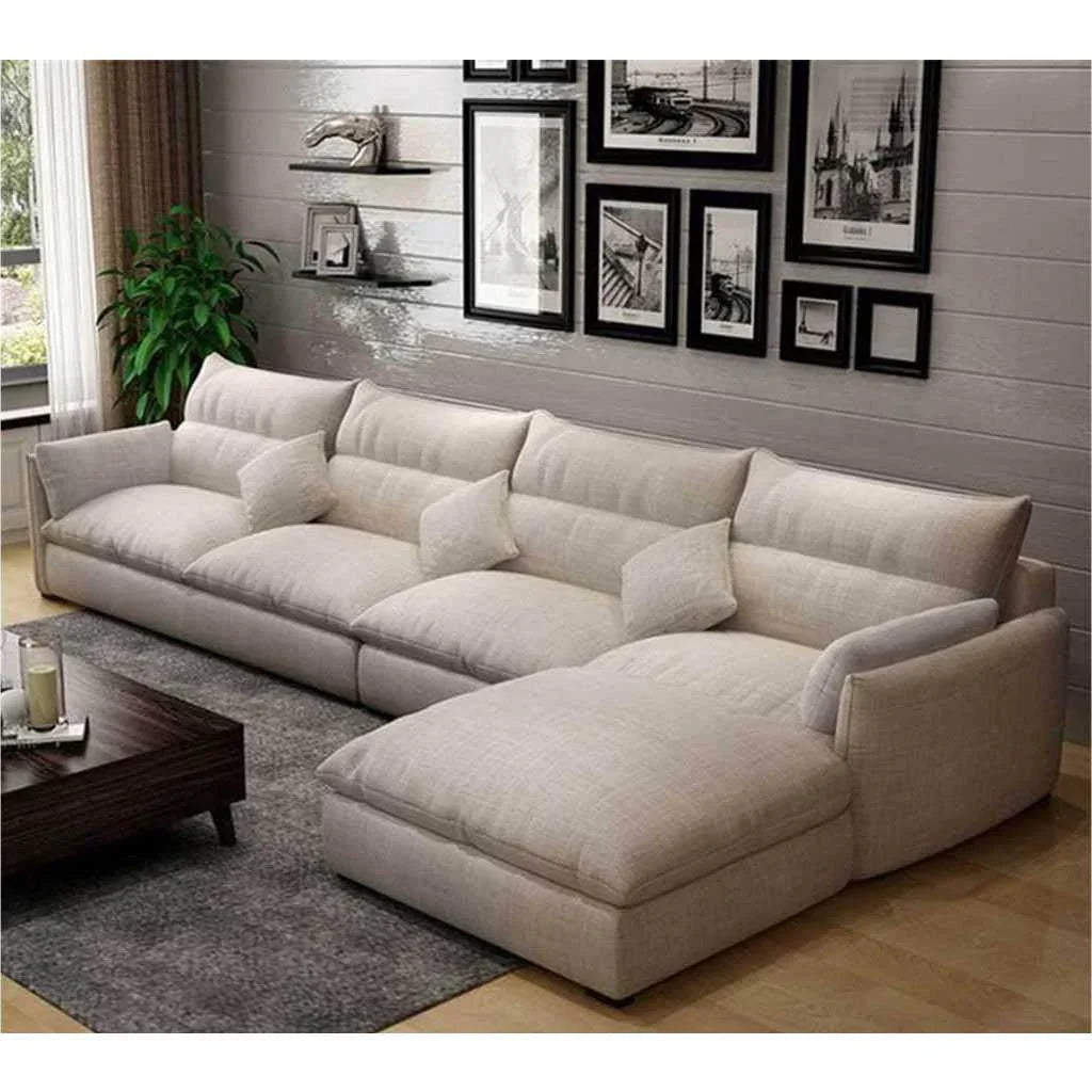 أركان كنبة زاوية من الكتان والخشب السويدي - مقاس 300×90×180×80 سم  - بيج - AL-56