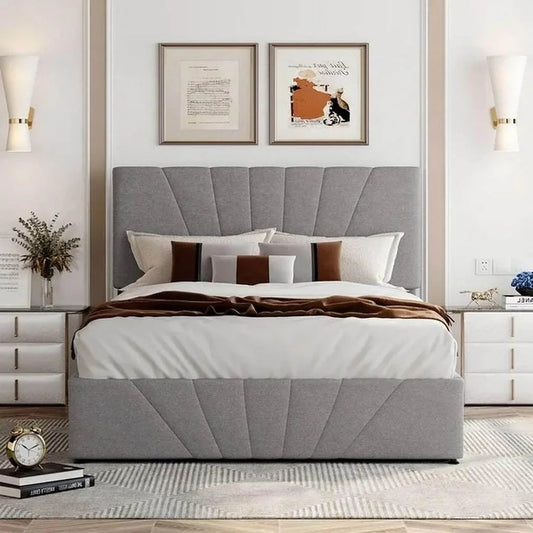 أركان سرير مزدوج كينج كتان 200x200x40 سم  - رمادي - AL-371