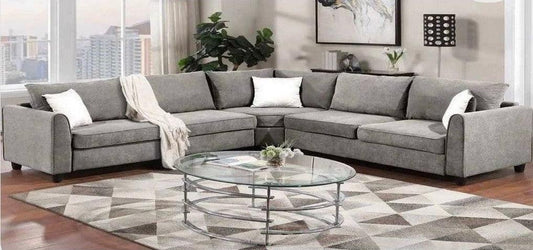 أركان كنبة زاوية من الخشب السويدي والكتان - 300x80x300x80 سم - رمادي  - AL-917