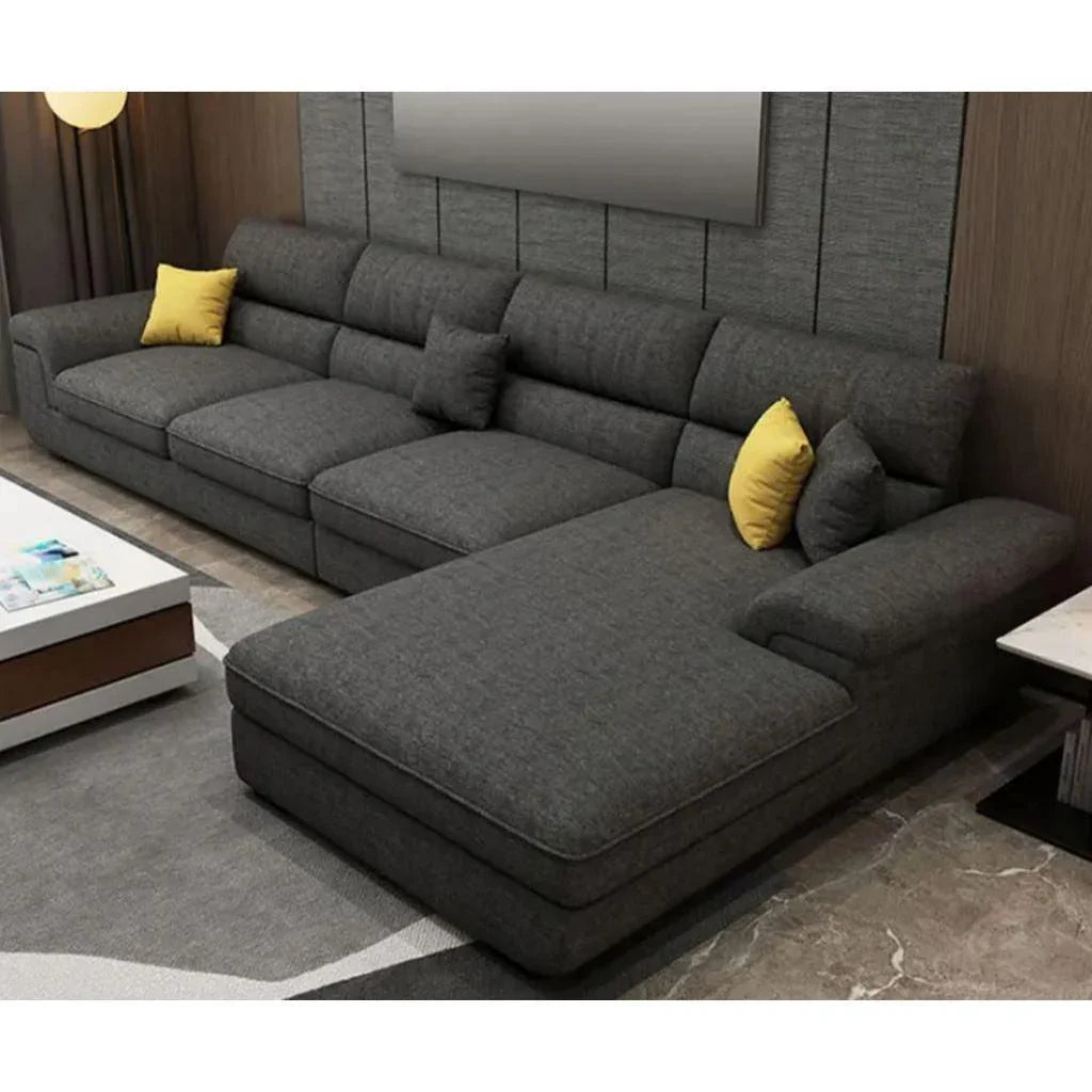 أركان كنبة زاوية من الخشب السويدي والكتان - 85x300x85 سم - رمادي  - AL-1289
