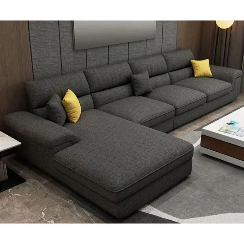 أركان كنبة زاوية من الخشب السويدي والكتان - 85x300x85 سم - رمادي  - AL-1289
