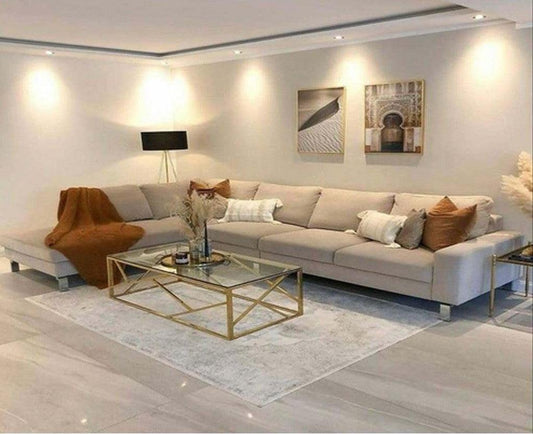 أركان كنبة L كتان وخشب سويدي بمقاس 350x220x90x سم من أركان - بيج