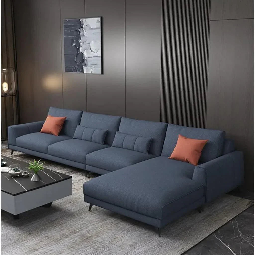 أركان كنبة زاوية بشكل حرف L من الكتان والخشب السويدي - 300x85x90 سم - أزرق  - AL-1374