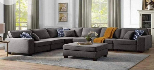 أركان كنبة زاوية من الكتان والخشب السويدي - 300x80x80 سم - رمادي  -  AL-1269