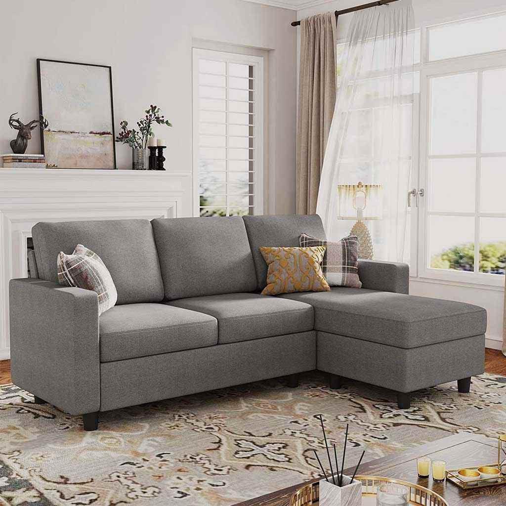 أركان أركان كنب زاوية 180x80x90x250 سم - رمادي وأسود - STH-7