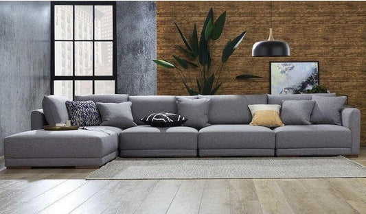 أركان أركان كنبة زاوية بشكل حرف L من الكتان والخشب السويدي - 80x400x80 سم - رمادي  - AL-1727